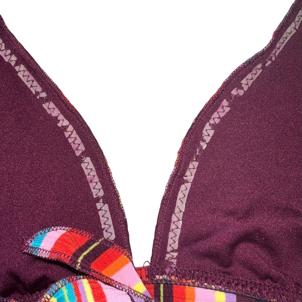 Becca Retro Colorful Striped Triangle Halter Buckle Bikini Swim Set Size Large - Picture 15 of 15